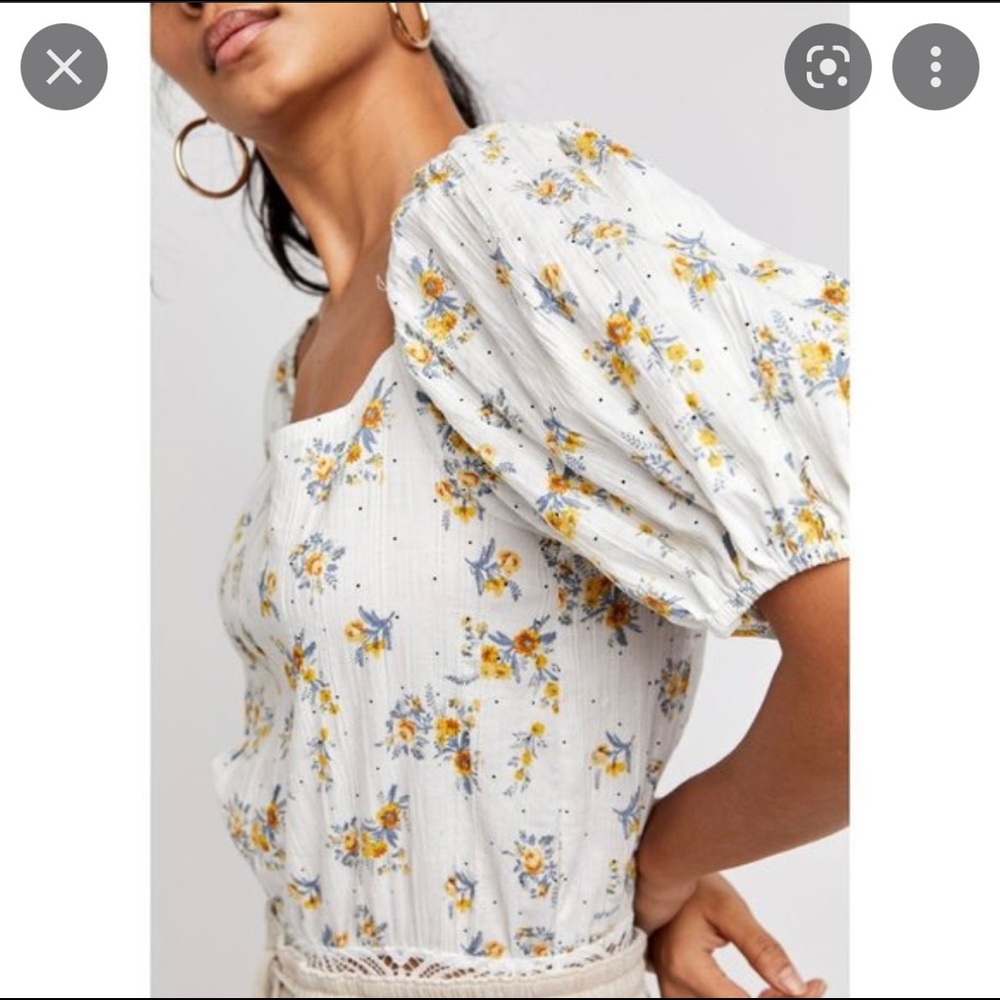 Free People Angela White Puff Sleeve bodysuit Summer Shirt Blouse XS NWOT